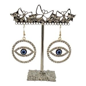 Evil Eye Earrings Rhinestone Statement Dangle Women's Gold Tone Jewelry